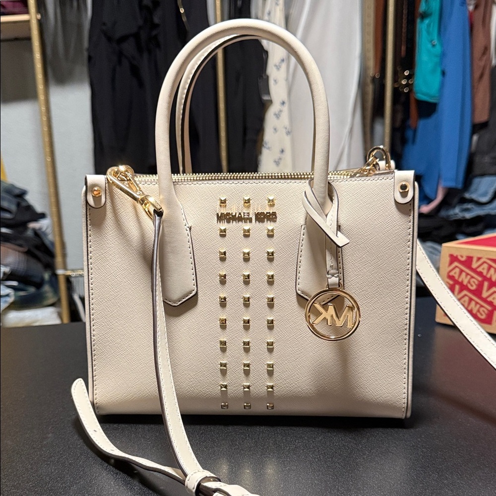 Michael Kors Beige Satchel with Gold Accents